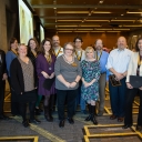 CAS faculty and staff award winners for 2017-18 (l to r): Timothy J. Smith, Alice P. Wright, Dean Neva J. Specht, Allison Fredette, Heather Custer, Andrew Heckert, Sandy Hicks, German Camps-Munoz, Carmen Scoggins, Richard Gray, Joseph Gonzalez and Ellen Lamont.
