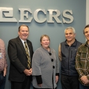 Pictured left to right: Mark Noble, Vice President of Development, ECRS; Dr. Randy Edwards, Vice Chancellor of University Advancement, ASU; Dr. Neva J. Specht, Dean, College of Arts and Sciences, ASU; Dr. Rahman Tashakkori, Chair of Computer Science, ASU and Pete Catoe, Founder, CEO and President, ECRS. Photo by Ellen Gwin Burnette