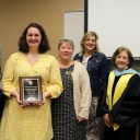 Student Teaching of the Year, Kenley Little with Dr. Rwany Sibaja, assistant professor in the Department of History and program director for history, social studies education; Dr. Neva Specht, dean of the College of Arts and Sciences; Dr. Tracie Salinas, professor in the Department of Mathematics and director of secondary teacher education & engagement ; Dr. Melba Spooner, dean of the Reich College of Education; and Dr. Monica Lambert, associate dean of the Reich College of Education and Office of Field Exp