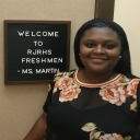 Appalachian Alumna Lacy Martin outside her classroom at R. J. Reynolds High School in Winston-Salem, N.C. photo submitted.