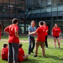 Students in the summer 2018 STARTALK Program at Appalachian practice tai chi with Tim Winecoff, an adjunct lecturer in the university’s Department of Recreation Management and Physical Education, center in blue shirt. Photo by Ellen Gwin Burnette
