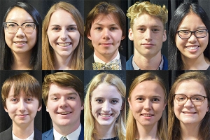 The 2019–20 recipients of the Chancellor’s Scholarship: Lela Arruza, of Apex; Sophie Columbia, of Durham; Capability “Cape” Dickerson, of Rutherfordton; Oliver Dunkin, of Satellite Beach, Florida; Alisa Duong, of Charlotte; Samantha “Sam” Froese, of Cary; Aidan Keaveney, of Durham; Amelia Rhodes, of Winston-Salem; Gabriela “Gigi” Upchurch, of Denton, Texas and Lily Vowels, of Elizabethtown, Kentucky.