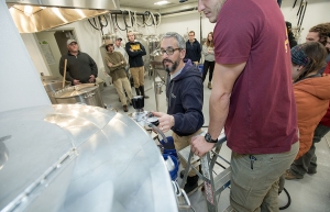 As part of the Brewing Science and Analysis course offered in the fermentation sciences degree program, students learn about brewing beer from Dr. Brett Taubman in the department’s brewing lab. Photo by Marie Freeman