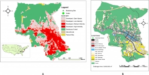 Fig. 1. Land use and land cover types in the Boone Creek watershed. Maps created by Aeon Russo ’19, environmental science and quantitative geoscience double major. Image provided by William Anderson