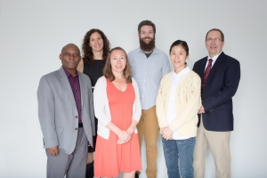 The research of four additional Innovation Scholars and their collaborators was funded by Appalachian State University’s Research Institute for Environment, Energy, and Economics (RIEEE) and the College of Arts and Sciences. They are, from left: Dr. Nathan Mowa, Dr. Suzanna Brauer, Grace Plummer, Kevin Gamble, Hei-Young Kim and Dr. Steve Seagle. Photo by Marie Freeman