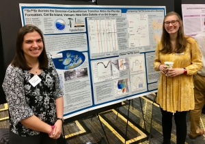 Olivia Paschall and Allison Dombrowski, presenting their co-authored poster from the American Geophysical Union Annual Meeting at Appalachian Celebration of Student Research and Creative Endeavors event in 2018.