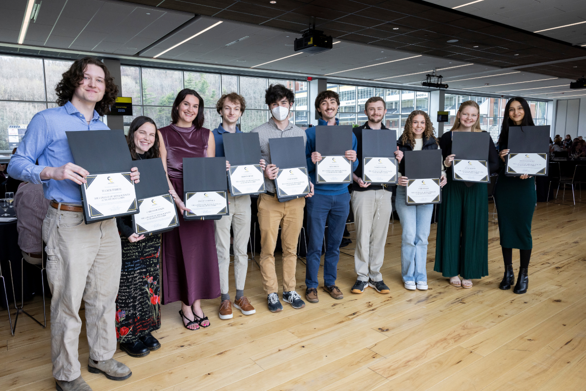 Graduating CAS Corps members (left to right): Tucker Terrell (Geology), Carli Samuelson (Chemistry), Angela Sajewicz (Criminal Justice), Hermès Henry (Computer Science), Luke Darney (Chemistry), Key Hatch (Environmental Science), Mason Fuller (Physics), Emily Baker (Chemistry), Leah Boone (Chemistry) & Elyssa Ghazali (Biology). Photo by Kyla Willoughby