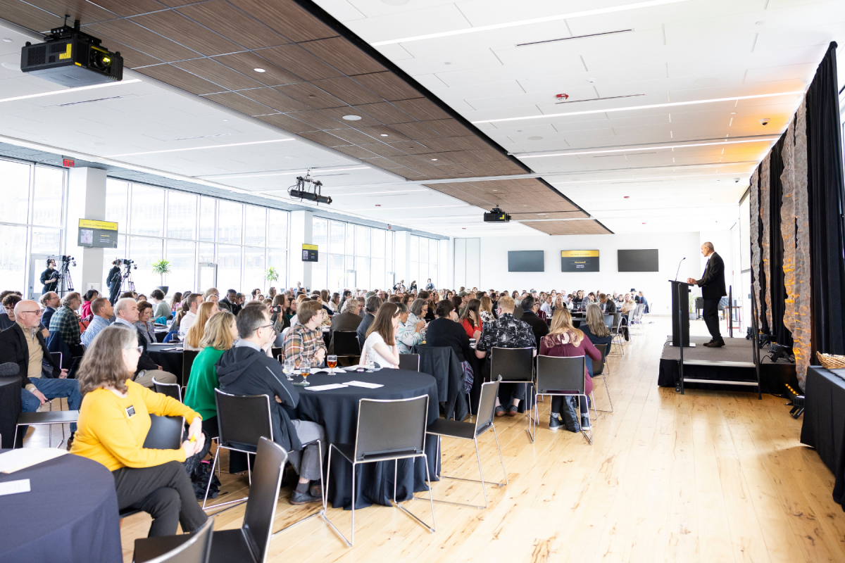 Dr. Mike Madritch, dean of the College of Arts and Sciences, addresses a packed Grandview Ballroom during the college's 2024-25 Senior Awards Ceremony on Friday, April 11, 2025. Photo by Kyla Willoughby