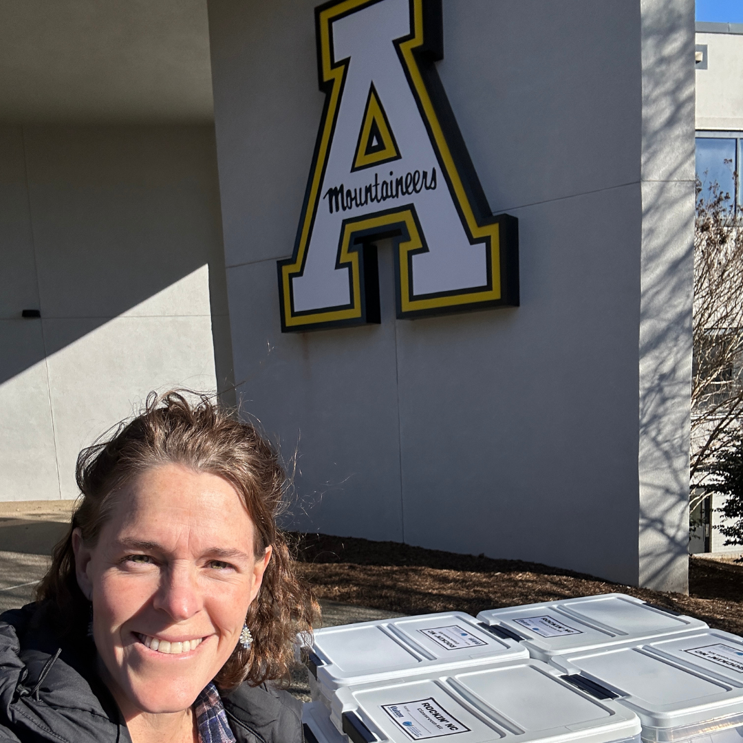 Marta Toran, lecturer and outreach coordinator in the Department of Geological and Environmental Sciences, bringing the Rockin NC' kits to the App State Hickory Campus.