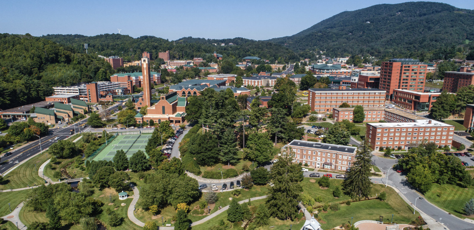 Aerial view of App State Campus in Boone