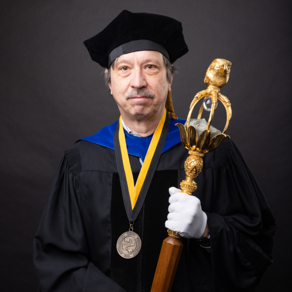 Dr. William Brewer, professor in Appalachian State University's Department of English, will serve as macebearer for the Fall 2024 College of Arts and Sciences Commencement Ceremony. Photo by Chase Reynolds