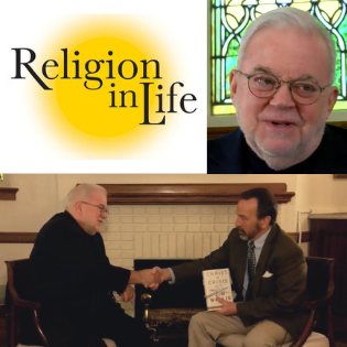 The “Religion in Life” logo and photos of the show’s host, Dr. Ozzie Ostwalt, professor of philosophy and religion and interim director of Appalachian Studies, and Jim Wallis, author and founder of Sojourners Magazine. 