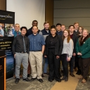 The Department of Computer Science graduate and undergraduate students honored at the departmental graduation celebration fall 2018. Front row left to right: Kevin Hu, Eric Cambel, Courtney Dixon, Erin Stein, and Dean Specht Second row left to right: Dr. Tashakkori, Francis Boadu, Braxton Coats, Cristian Gulisano, Chase Costner, Evangeline Luciano, and Owen Dowell Last Row left to right: Sebastian Collins and Jarod Moore.