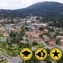 An aerial view of Appalachian State University’s campus in the Blue Ridge Mountains. Photo by Marie Freeman