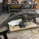 Close to completion, this clay, foam and wire-framed aetosaur is almost ready for bronze casting. Refining the armored plating on the back – the most distinguishing characteristics of this species of aetosaur – was critical in order to create as accurate a visual as possible for the interlocking plates and spikes. Photo by Travis Donovan