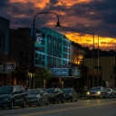 Lights illuminate the facade of the Appalachian Theatre of the High Country as the sun sets over downtown Boone. App State faculty, staff and students across the university have contributed toward the reopening of the renovated Appalachian Theatre in Boone, which will take place Monday, Oct. 14. Photo by Leslie Rostivo