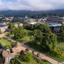 In fall 2020, Appalachian State University saw its largest enrollment in university history — 20,023 students. Pictured here is an aerial view of Appalachian’s Sanford Mall, with Anne Belk Hall shown prominently on the far left. Photo by Marie Freeman