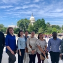 (Left to right) Students Daniel Frye, Ashely Tauscher, Annah Seaford, Brian Bauk, Darby Adams, Amber Layfield, Travian Smith, Aaron Pura on the Department of Government and Justice Studies “Justice in D.C.” Study Away trip in summer 2019. Photo submitted by Aaron Pura.