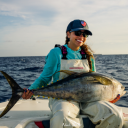 Sophomore, Kaela Sosa holding a yellow fin tuna she caught. Photo submitted.