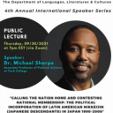 Event poster for the DLLC 4th Annual International Speaker Series Featuring Dr. Michael Sharpe
