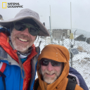 Dr. Baker Perry, National Geographic Explorer and professor in App State’s Department of Geography and Planning, left, and Dr. Brian Raichle, professor in App State’s Department of Sustainable Technology and the Built Environment, are pictured in front of the Mount Everest Base Camp weather station. Photo by Baker Perry/National Geographic