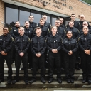 Appalachian Police Department Capt. K.C. Mitchell, far right in back row, and Detective Tina Dunn, far left in middle row, with the 2019 graduates of the Appalachian Police Academy — part of Appalachian State University’s Appalachian Police Officer Development Program (APDP). Pictured, from front row to back row, left to right, are graduates Anthony Gibbs, of Wake Forest; Connor Malmstrom, of Concord; Brandon Southard, of Kernersville; John Sanders, of Durham; Abigail Rivera, of Durham; Haley Triplette, of 