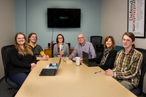 Some members of Appalachian's Carbon Research Group pictured from left to right: Kaitlyn Burkett, senior, Actuarial Sciences; Henning Tovar, graduate student, Political Science; Dr. Tatyana Ruseva, Associate Professor, Department of Government and Justice Studies; Dr. Gregg Marland, research faculty member with RIEEE and the Department of Geological and Environmental Sciences; Dr. Tammy Kowalczyk, Interim Director RIEEE and Jamie Hedrick, graduate student, Political Science. Current members not pictured, Dr