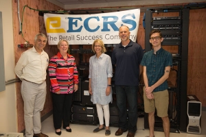 From left to right: Dr. Rahman Tashakkori, Chair of Computer Science; Dr. Neva J. Specht, Dean of College of Arts and Sciences; Dr. Norris, Professor of Computer Science; Mr. Mark Noble, VP of Development,  ECRS and Michel Dougherty, CS System Administrator. Photo by Ellen Gwin Burnette.