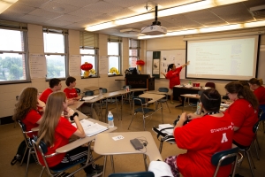 Learning Chinese with the instructional lead, Dr. Wendy Xie. Photo by Ellen Gwin Burnette