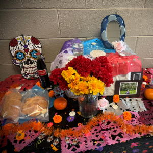 An ofrenda (altar) created by instructors and students in the Department of Languages, Literatures and Cultures. Photo submitted by Dr. Karola Rico García