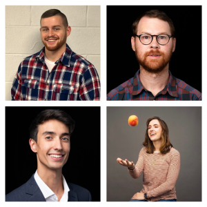 Fall 2022 Cratis D. Williams Society inductees Turner Delph (upper left), Joshua Platt (upper right), Lee Sturgis (lower left) and Molly Thomas (lower right)