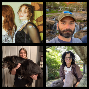 Isabel DuMond (top left), Peter McKinney (top right), Isabella Thungren (bottom left), and Devin Tyler (bottom right) are the recipients of Spring 2024 creative writing scholarships.