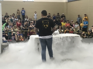 Lucian Murray, a PandA member, leads a physics demonstration with liquid nitrogen at a Buildfest event. Photo submitted.