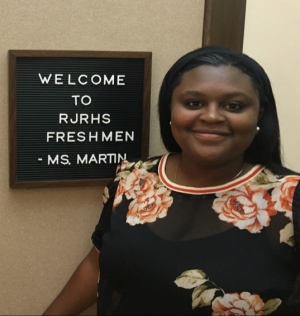 Appalachian Alumna Lacy Martin outside her classroom at R. J. Reynolds High School in Winston-Salem, N.C. photo submitted.