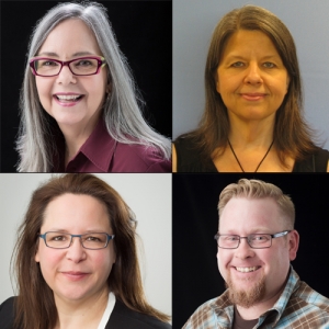 Top left, clockwise: Dr. Tammy Wahpeconiah, Interim Chair, Department of English; Dr. Rose Mary Webb, Chair, Dr. Wiley F. Smith Department of Psychology; Dr. Cameron Lippard, Interim Chair, Department of Sociology and Dr. Jennifer L. Burris, Chair of the Department of Physics and Astronomy.