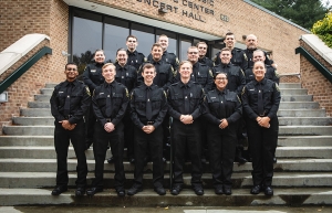 Appalachian Police Department Capt. K.C. Mitchell, far right in back row, and Detective Tina Dunn, far left in middle row, with the 2019 graduates of the Appalachian Police Academy — part of Appalachian State University’s Appalachian Police Officer Development Program (APDP). Pictured, from front row to back row, left to right, are graduates Anthony Gibbs, of Wake Forest; Connor Malmstrom, of Concord; Brandon Southard, of Kernersville; John Sanders, of Durham; Abigail Rivera, of Durham; Haley Triplette, of