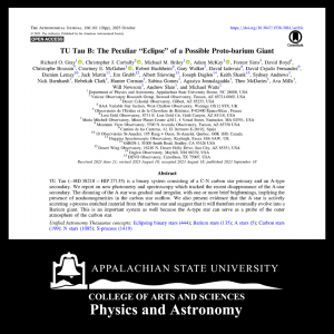 Faculty members and students from Appalachian State University's Department of Physics and Astronomy are the authors of a new paper in The Astronomical Journal, a leading peer-reviewed scientific journal in the field of astronomy published by the American Astronomical Society. The study, titled 