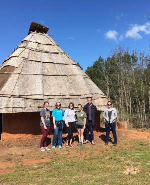 In Spring 2016, Alice Wright led her class titled Archaeology of the Native South on a fieldtrip to Morganton, where they visited ongoing excavations at the Berry site and the reconstructed Native American buildings at Catawba Meadows Park.