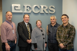 Pictured left to right: Mark Noble, Vice President of Development, ECRS; Dr. Randy Edwards, Vice Chancellor of University Advancement, ASU; Dr. Neva J. Specht, Dean, College of Arts and Sciences, ASU; Dr. Rahman Tashakkori, Chair of Computer Science, ASU and Pete Catoe, Founder, CEO and President, ECRS. Photo by Ellen Gwin Burnette