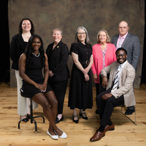 App State Chancellor Heather Norris, third from right, and App State Executive Vice Chancellor and Provost Neva J. Specht, third from left, with the 2026 Ronny L. Brooks Leadership Award recipients at App State’s 2026 Awards of Distinction ceremony, held April 28 on the Boone campus. Pictured with Norris and Specht, from left to right, are App State seniors Courtney Castellow and Daye Talley, Rhonda Bullock, daughter of Ronny L. Brooks, and her husband, John Bullock, and App State senior David Itson. Photo 