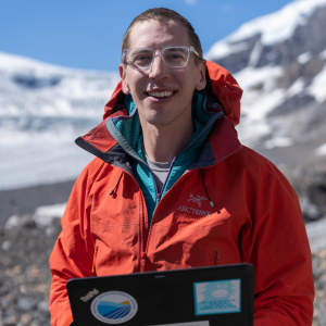 Dr. William Armstrong, assistant professor in Appalachian State University's Department of Geological and Environmental Sciences, conducts fieldwork on the Athabasca Glacier in Alberta, Canada in 2022. Photo by Zach Montes (Orjin Media)