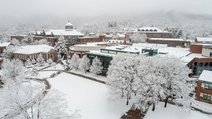 Appalachian State University’s Office of Research awarded four faculty teams with a 2020 Scholarship of Diversity, Equity and Inclusion Grant. These grants support the university’s focus on creating a culture of inclusive excellence. Pictured is an aerial view of the App State campus covered in snow during January. Photo by Marie Freeman