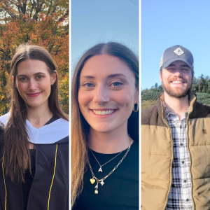Hannah Brown '24 (left), Ally Lawing '23 (middle), and Mason Smith '24 (right) were inducted into the Fall 2025 Cratis D. Williams Society. Photos submitted