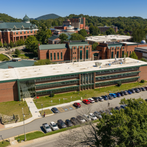 An aerial view of the newly renovated Duncan Hall on App State’s Boone campus. Photo by Wes Craig