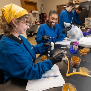 App State students are pictured in a fermentation sciences lab on the Boone campus, working under the direction of Dr. Folarin Oguntoyinbo, associate professor and research mentor in the Department of Chemistry and Fermentation Sciences. Photo by Chase Reynolds