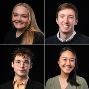 The four App State recipients of Fulbright U.S. Student Program awards for 2022–23. Pictured, from left to right, are alumna Payton Blaney ’22, of Reidsville; alumnus Henry Campbell ’21, of Winston-Salem; alumna Ilya Wang ’20, of Rockwell and Taichung, Taiwan; and alumnus Andrew Williard ’22, of Winston-Salem. Photos by Chase Reynold