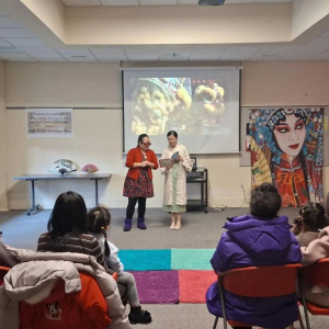 Dr. Wendy Xie, professor of Chinese at Appalachian State University, reads Mulan with her students at the Watauga County Public Library International Storytime event. They read Mulan in both English and Chinese for those in attendance. International Storytime is a series of storytelling events by Appalachian State University faculty members and students during the spring 2026 semester, sponsored by the Center for Excellence in Teaching and Learning for Student Success. The next story time will be Thursday, 