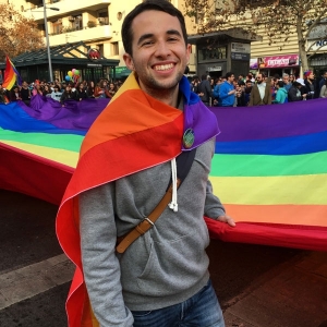 Appalachian State University graduate student Judson MacDonald ’17 attends March for Equality, his first pride march, in Santiago, Chile in May 2016. MacDonald said he values transparency with his students and colleagues.