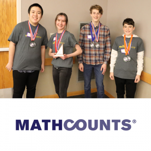 Parkway Schools MATHCOUNTS team took home the top spot in the team-based contest while Keith Tu, a member of the team, also won the individual competition. Left to right are Tu, Grace Young, Ike Mance and Cole Lewis. Photo by Garrett Price, Watauga County Schools.