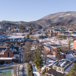 The App State Boone campus is pictured in January 2024 in this aerial photo. Photo by Wes Craig and Chase Reynolds